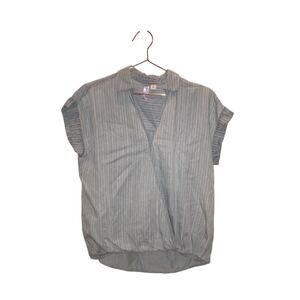 Alya Chambray Stripe High-Low Faux Wrap Blouse - XS